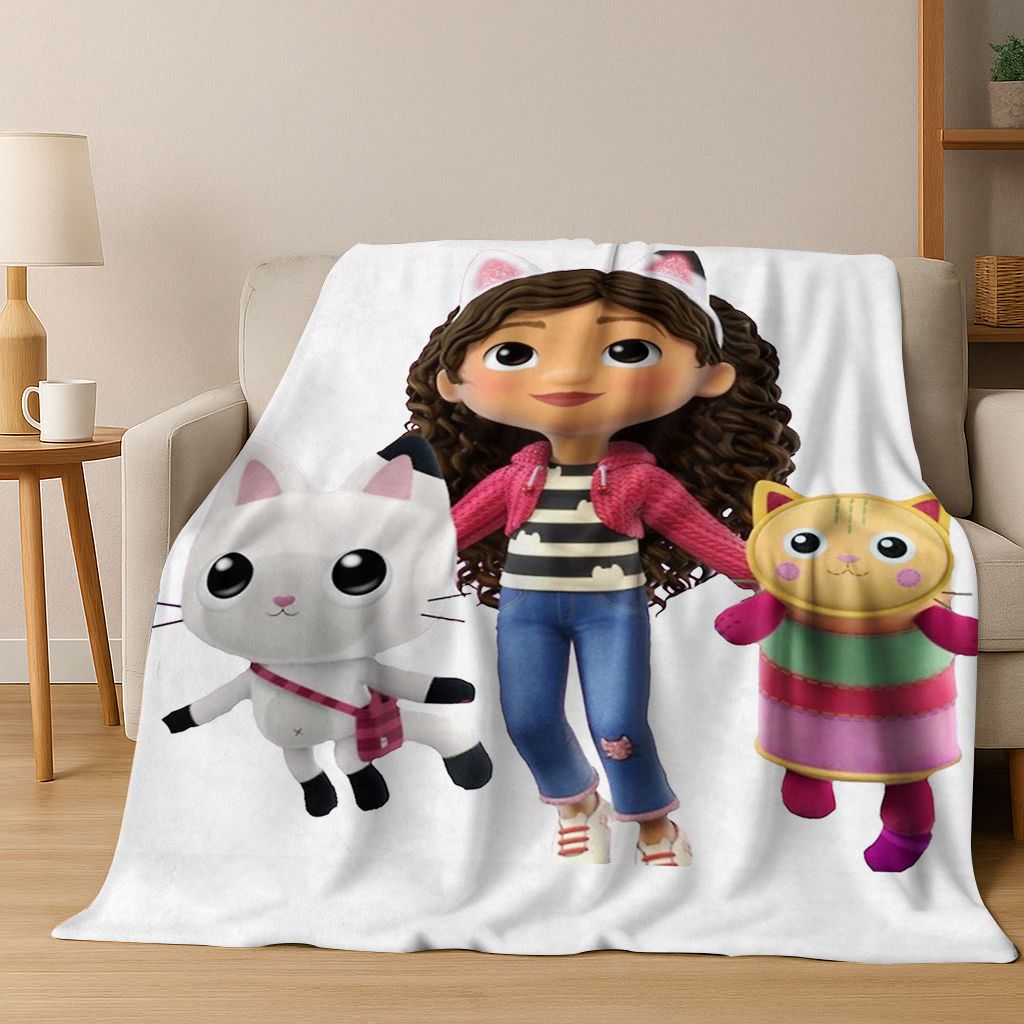 Süßes Gabby's Puppenhaus Cartoon Mädchen Kinder Flanelldecke Weiche Warme Überwurfdecke für Bett Schlafzimmer Zimmer Wohnzimmer Weihnachtsgeschenk