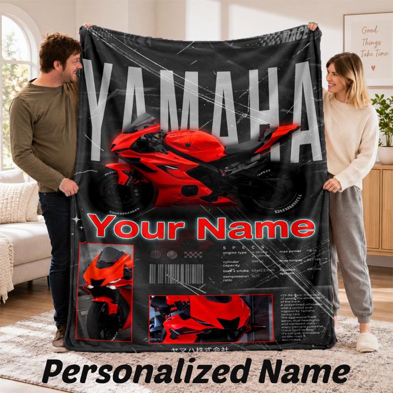 Benutzerdefinierter Name Yamaha Racing Flanell-Kuscheldecke Personalisierter Text Weiche Decke Bett Sofa Geschenk
