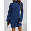 Fashion Elegant Fall Winter High Neck Drop Shoulder Ribbed Dress