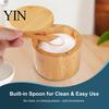 Seasoning Container with Spoon Wood Salt Swivel Magnetic Lid, Built-in Small Cellar for Countertop Jar, Moisture Proof Spice Kitchen Solid Box