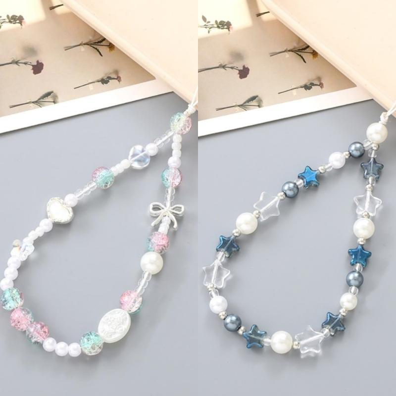 Sweet Cute Pearl Pentagram Phone Lanyard Chain  Keychain Phone Shell Pendant Hanging Rope Anti-Lost Camera Lanyard Strap