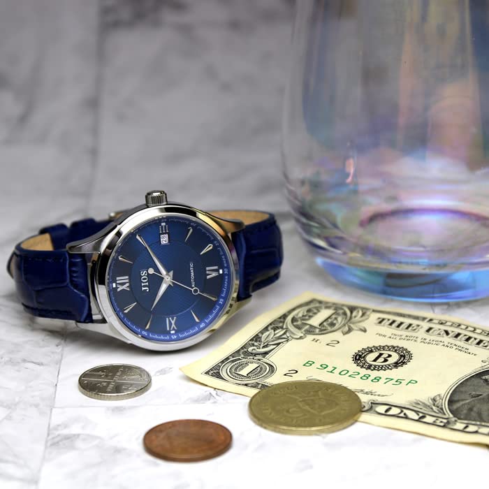 JIOS Automatic Made In Genuine Leather Sapphire Crystal with Blue Crocodile Embossed Men's Watch, Japan, Strap, (Blue Strap)