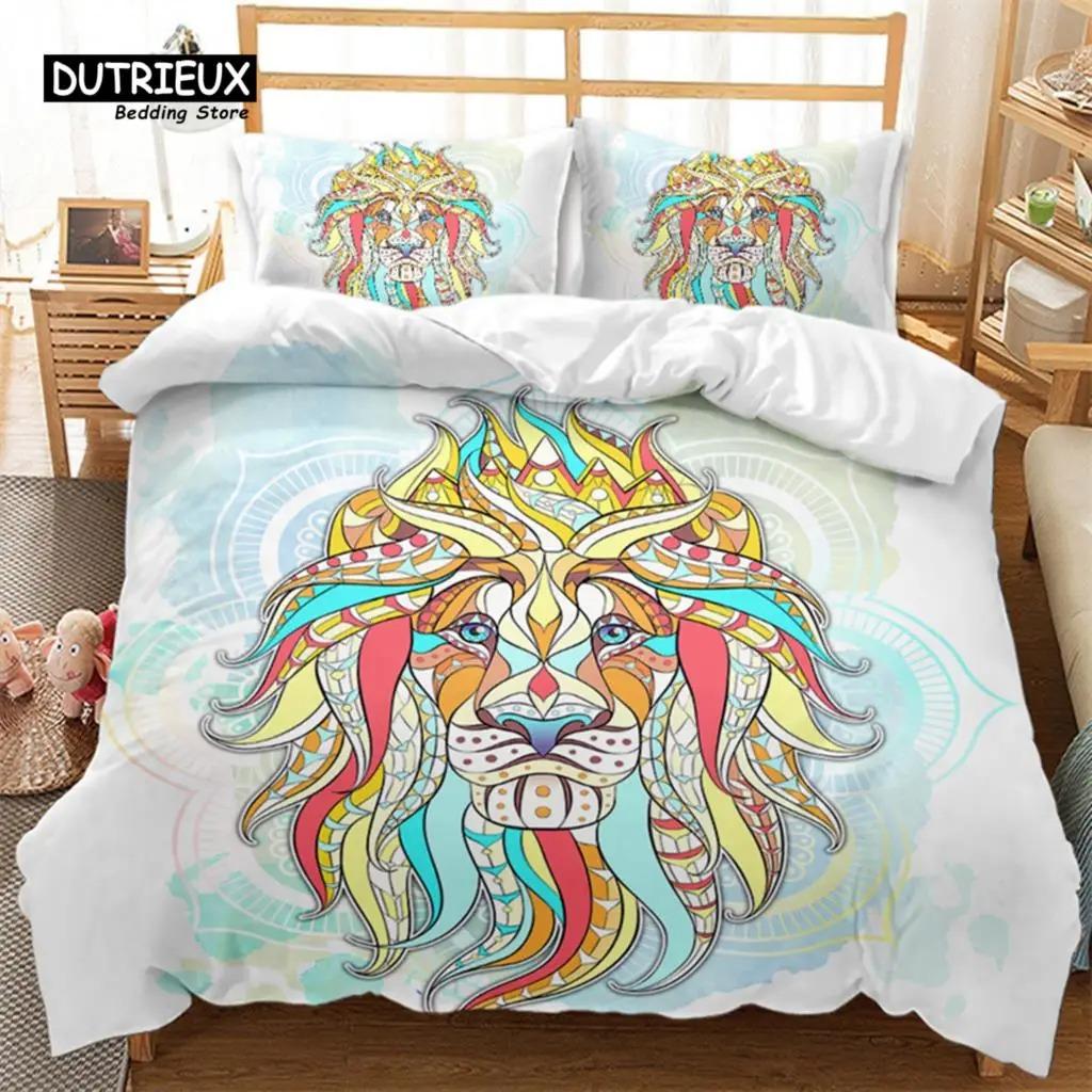 Exotic Ethnic Animals Duvet Cover King For Kid Adult Bohemian Mandala Bedding Set Microfiber Colorful Deer Wolf Head Quilt Cover