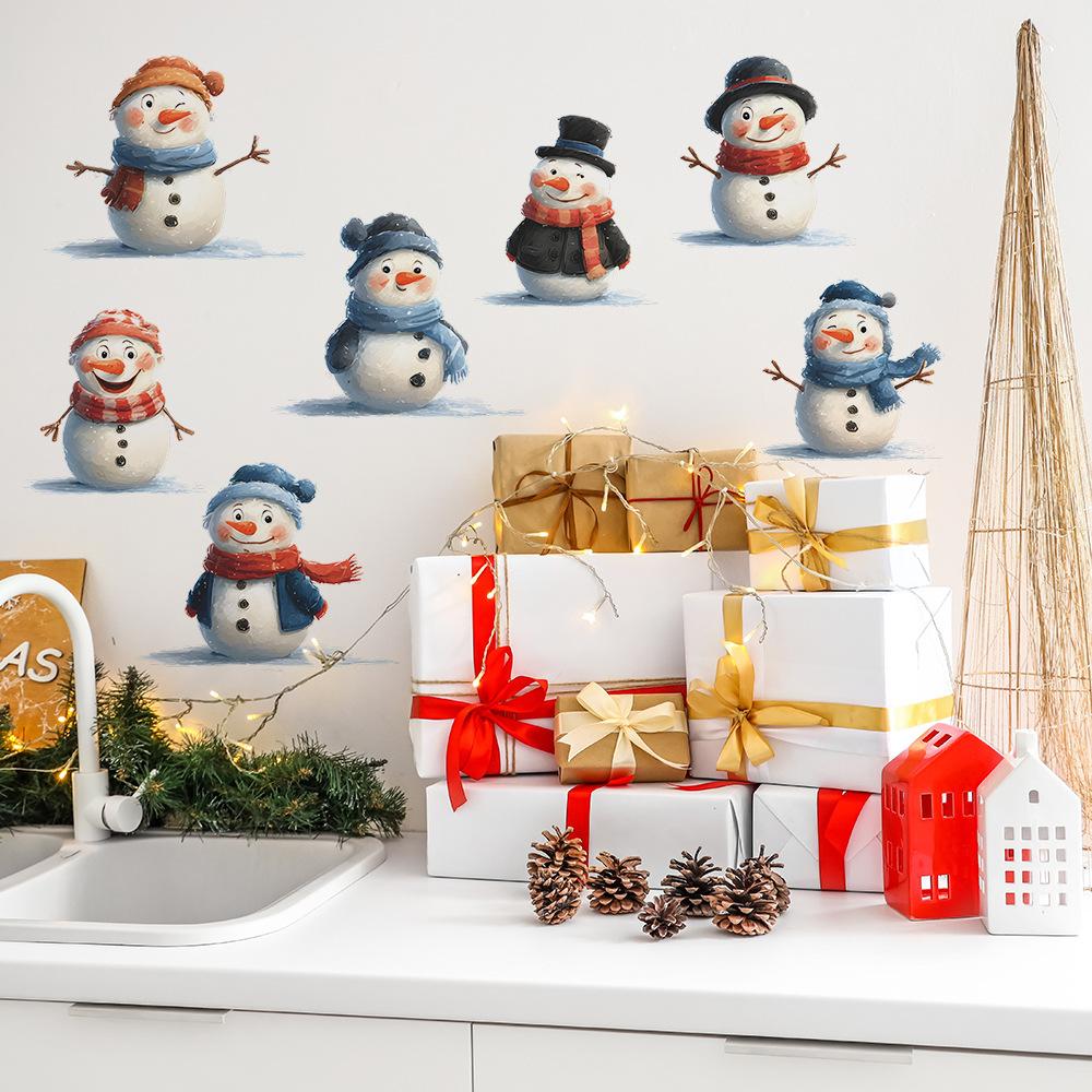 Simulated Christmas Funny Little Snowman Living Room and Bedroom Background Wall Decoration Stickers