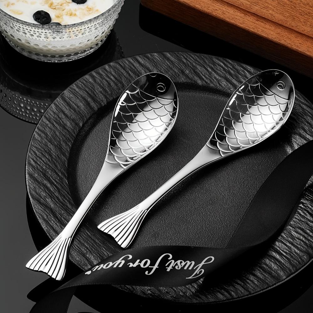 3/6/12 ks Nerezová sada příborů ve tvaru ryby s ozdobnými rukojeťmi, Elegantní lžička na kaviár, Polévková lžíce, Dezertní lžička pro domácnost