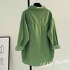 Grünes mittellanges Cordhemd im Casual-Stil für Damen, dickes Doppeltaschenhemd, Mantel, Strickjacke, Frühling und Sommer