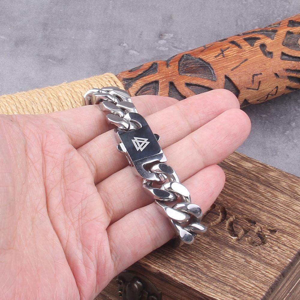 Never Fade Stainless Steel Vikings Bracelets For Men Blank Color Punk Curb Cuban Link Chain Bracelets with Gift Wooden Box