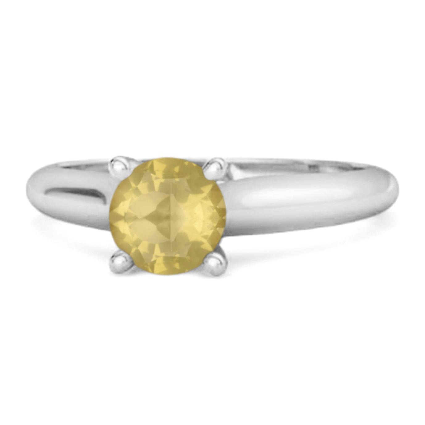 Lemon Quartz Round Solitaire Ring - 925 Sterling Silver 6.5