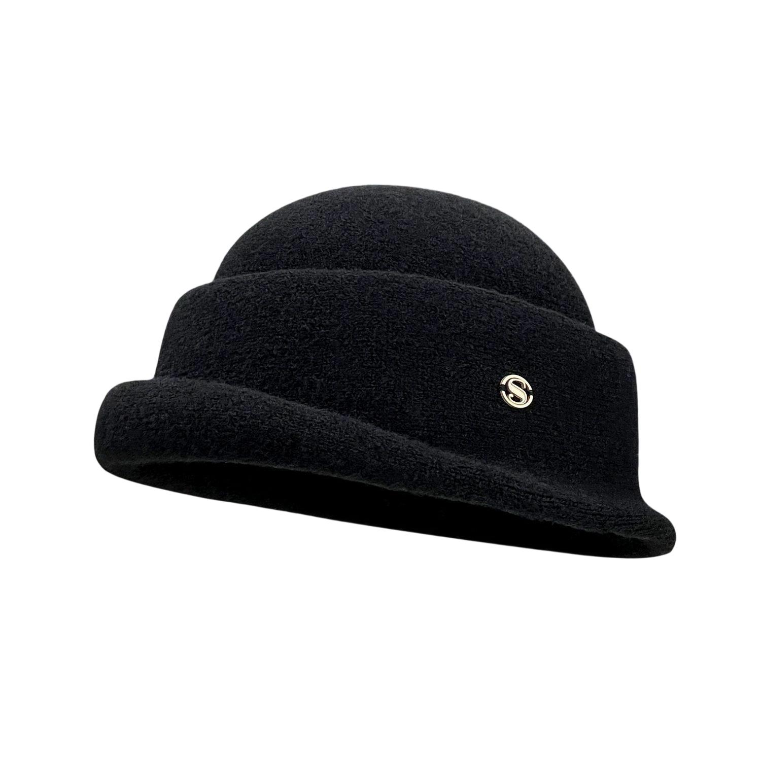Hepburn Style Fedora Bowler Hat Women s Winter French Retro Striped Vintage Elegant Curled Cap Ladies чёрный