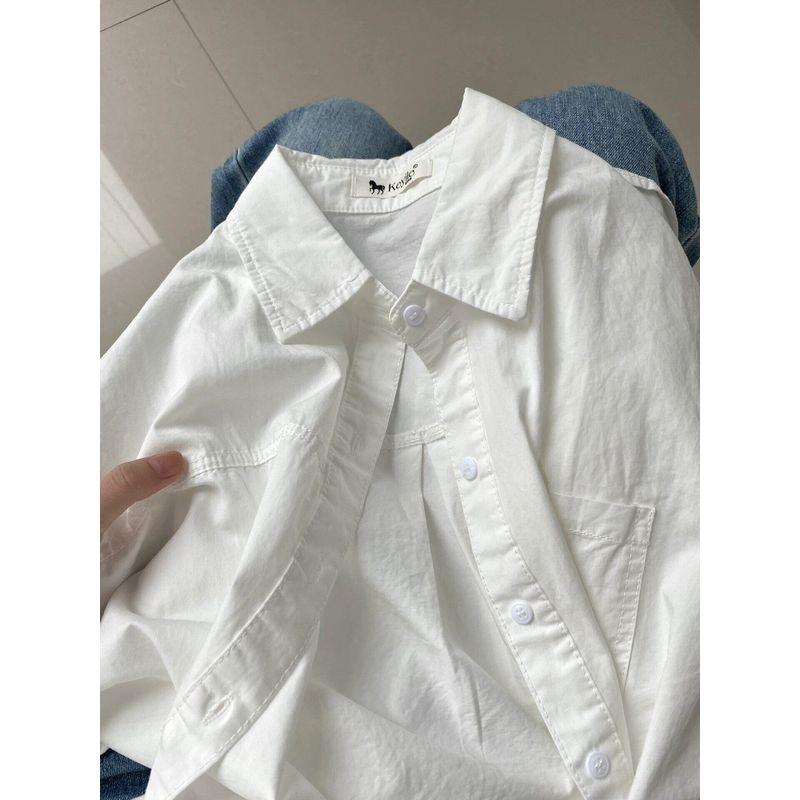 Pure Cotton Bandage Dress Rose Pink Shirt for Women Inner Wear Base Loose All-Matching Slimming Long Sleeve Shirt Coat Trendy
