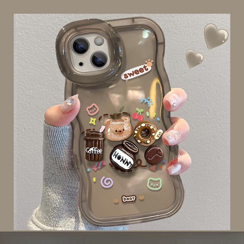 

Кукла Кофейный Медведь, Применимый к Чехол для iPhone16 Apple Phone 15 Promax Прозрачный Силикон 14 Милая Ниша 13 Redmi K40/K40 Pro