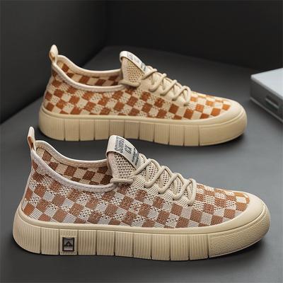 Plaid Lässige Sneaker für Herren  Plateau Atmungsaktive Ballerinaschuhe für Herren Schnürschuhe Khaki Schuhe Farbpassende Designer-Sneaker