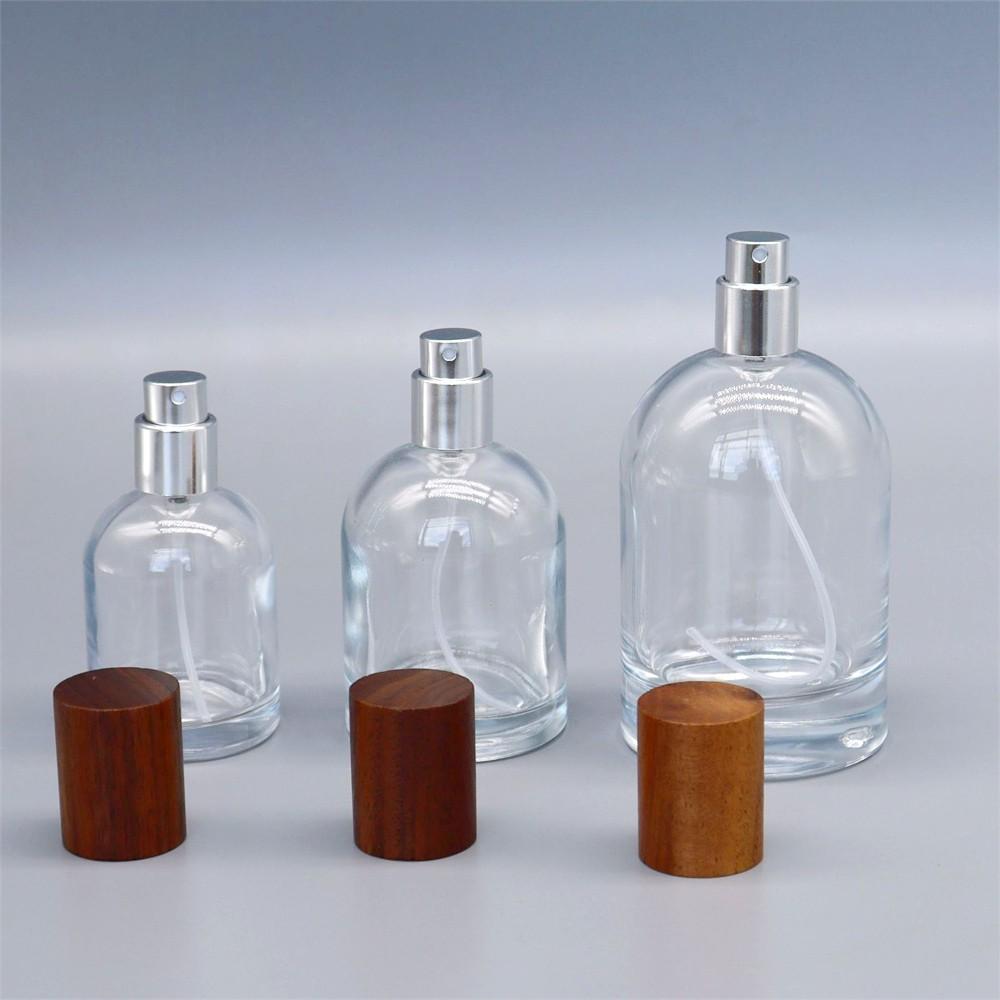30ML-100ML Glass Perfume Bottle Spray Bottle Wood Cap Fine Mist Sub-bottle Dispenser Atomizer Essential Oil Cosmetic Container