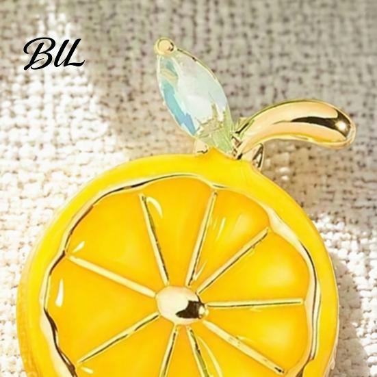 Fruit Jewelry Lemon Slice Brooch Pin, Oil Dripping Pin with Women Girls Rhinestone Leaf, Decorative Badge for Clothes Bags Scarves Metal
