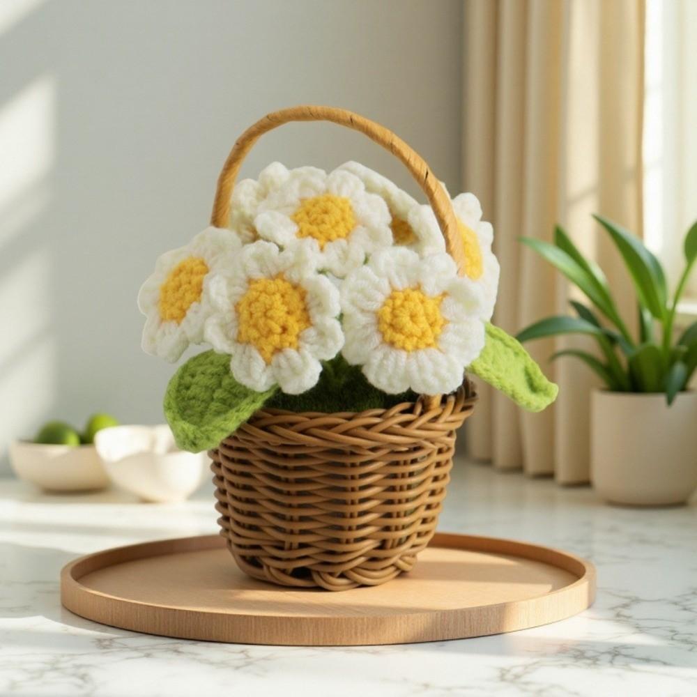 New Daisy Crochet Flower Pot Hand-knitted Mini Knitted Flowers Wool Table Ornament Gift