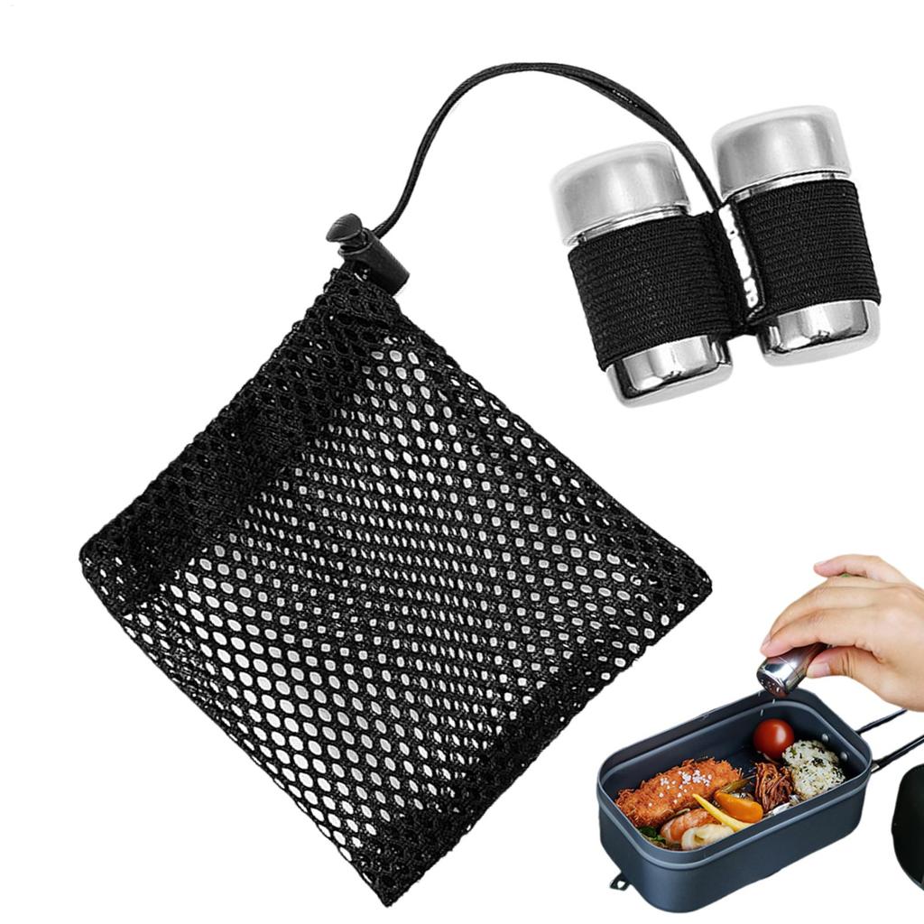 Camping Gewürzflasche 2 Stück Kleiner Pfefferstreuer mit Deckel Edelstahl Reise Salzbehälter mit Aufbewahrungstasche für Outdoor-Kochen