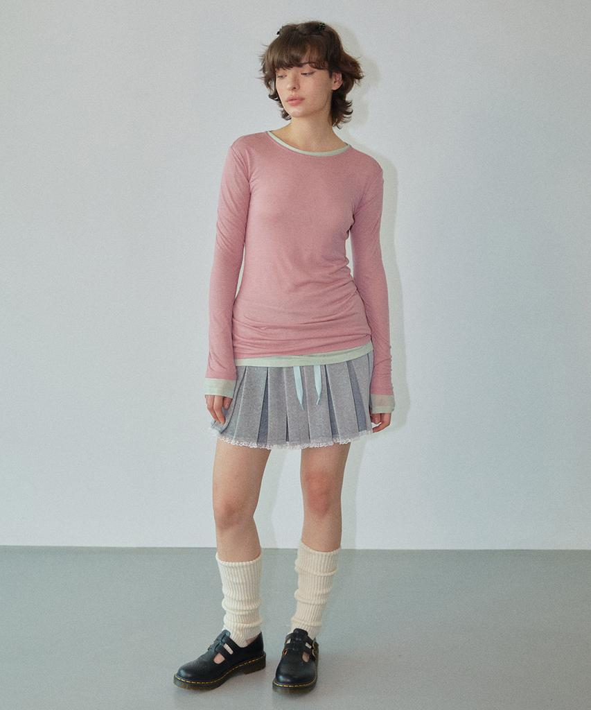 WOVEMENT Pleats Velor Mini Skirt Gray Wbdfsk003Gr