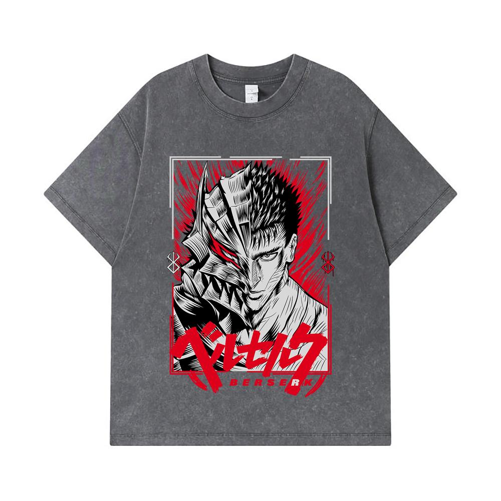 275 GSM Washed T-shirts 100% Cotton Berserk V8 Print Unisex Heavy Cotton T Shirt