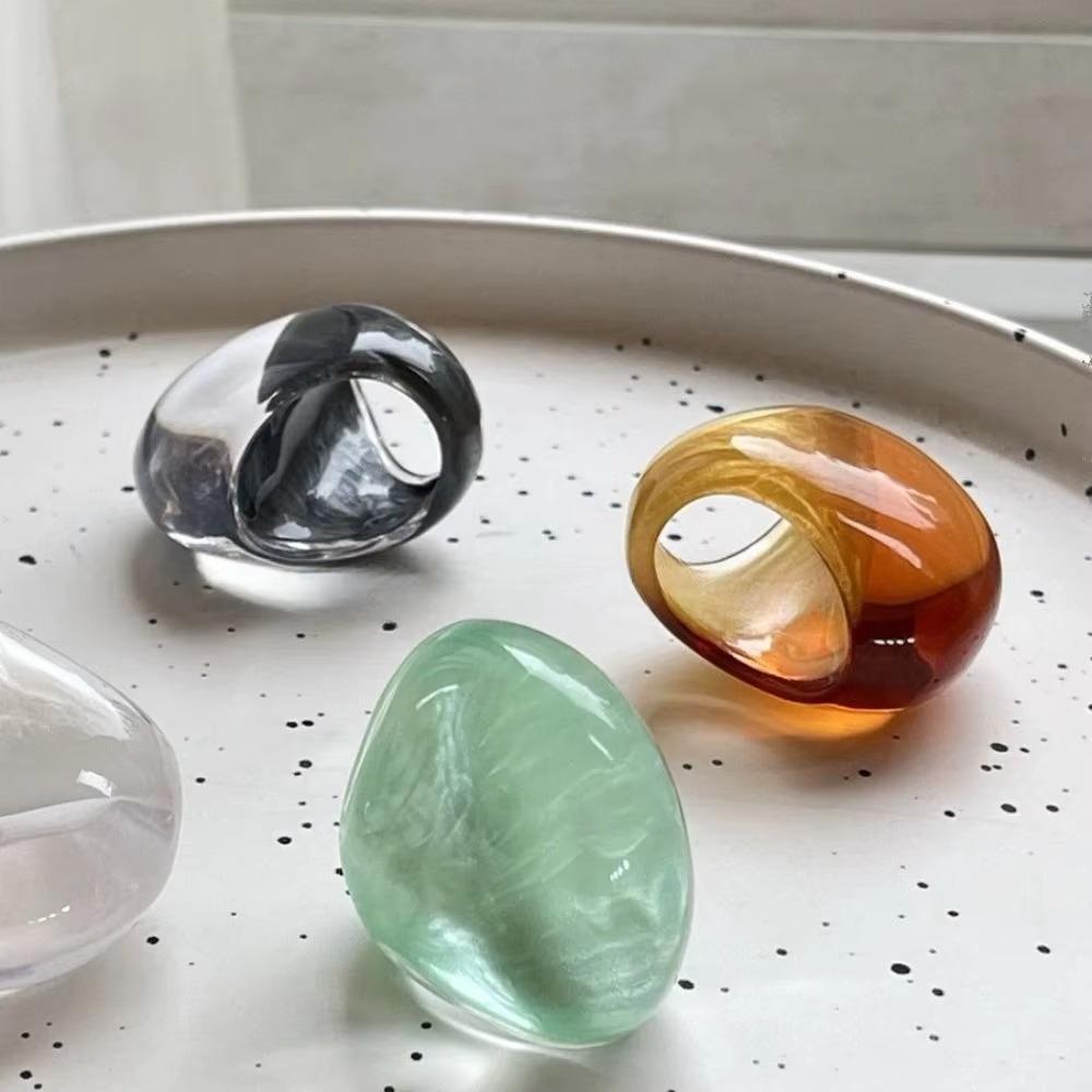 Non-adjustable Resin Ring Geometric Exaggerated Ring Oval Exaggerated Ring  Girls Jewelry