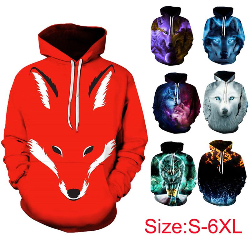 

Пуловер с волком, верхняя одежда для женщин и мужчин, толстовка с капюшоном для пар с 3D цифровой печатью, толстовка с капюшоном с длинными рукавами и свободными карманами, повседневные пуловеры