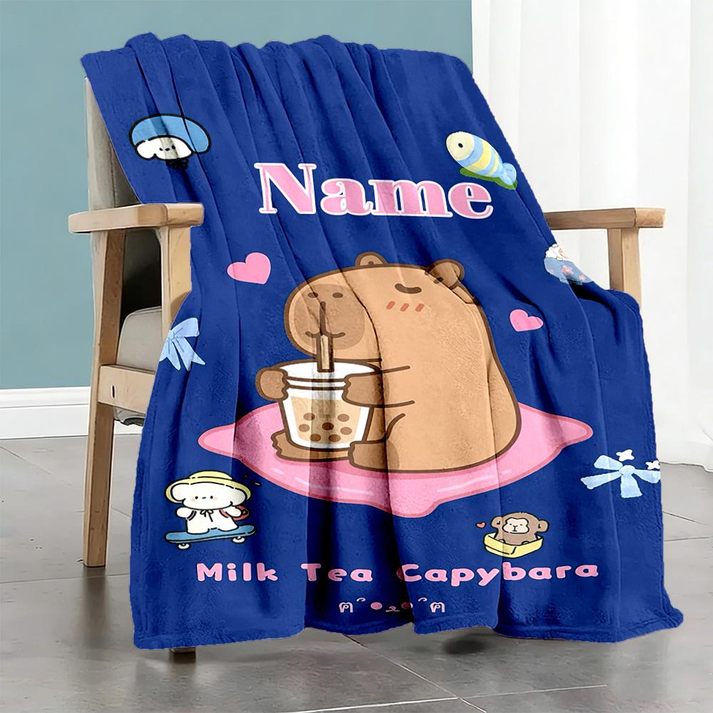 Capybara Style Customize Text Blanket Multi-purpose Customizable Blanket Durable Comfort Throw For Bed Bedding Nap Office Chair Ideal for All Seasons