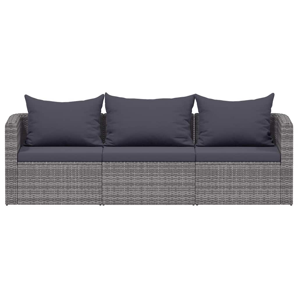 vidaXL 3-tlg. Garten-Sofagarnitur mit Kissen Grau Poly Rattan