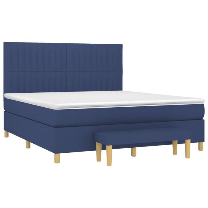 3137339 vidaXL Lit à sommier tapissier avec matelas Bleu 180x200 cm Tissu