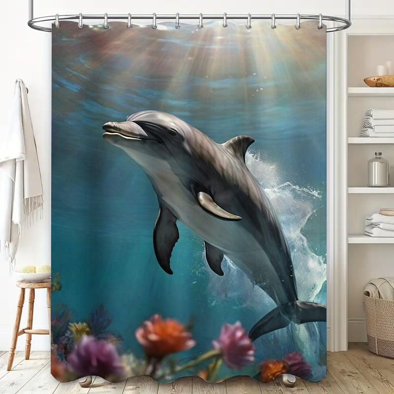 Realistic Dolphin Scene Shower Curtain - Lifelike Ocean Life Design For A Unique, Waterproof Bathroom Dcor