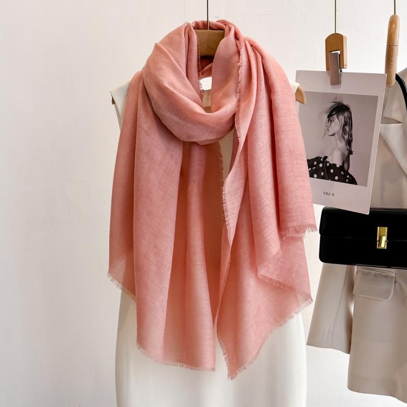 Women S Summer Thin Solid Color Scarf With Tassels For Sun Protection