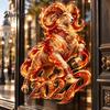 Holiday Window Art 2027 Russian New Year Flame Goat Static Glass Sticker, PVC Zodiac Sheep Cling, Red and Gold Home Decorations Stickers for