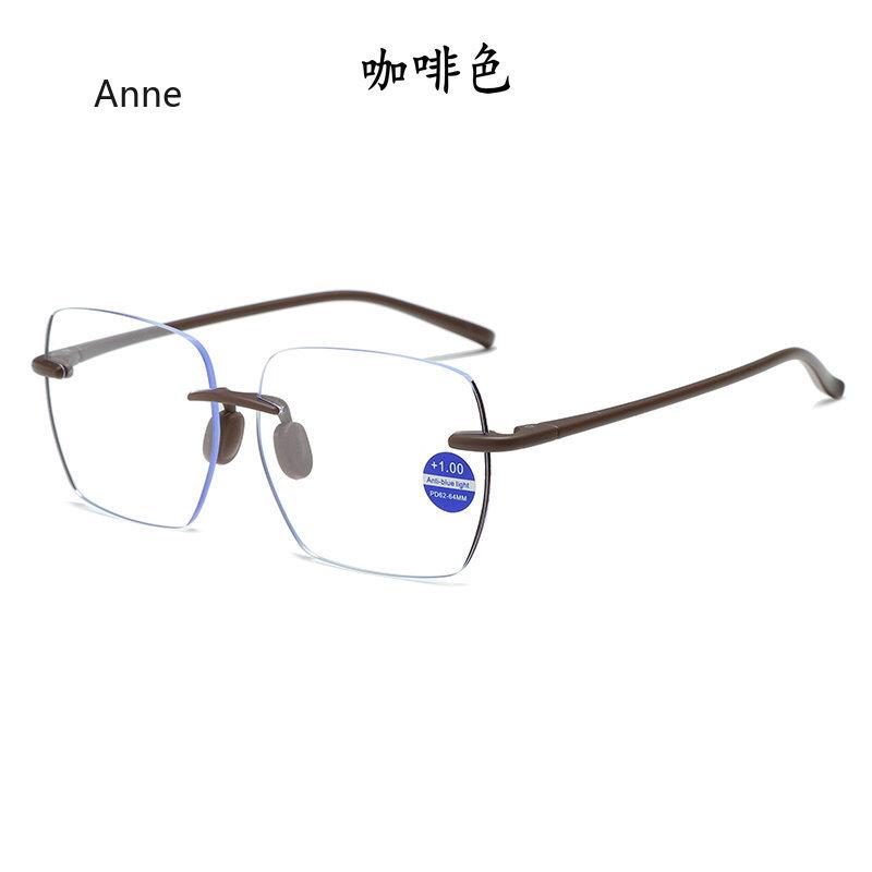 

Очки для чтения TR с необработанным краем, без оправы, трендовые, с защитой от синего света, для пресбиопии, против усталости, очки для дальнозоркости для пожилых 4