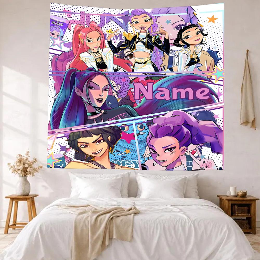 Kpop Demon Hunters Custom Your Name Wall Decor Tapestry Art For Pet Memorial Birthdaywedding Party Backdrop Family Gift