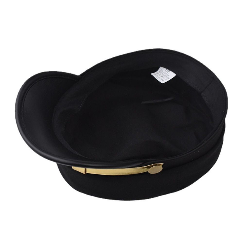Cotton Captain Hat PU Leather Flat Top Beret Classic Sailor Cap  For Men Women