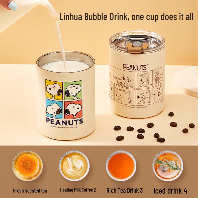 SNOOPY 350 мл Термокружка для кофе из нержавеющей стали с соломинкой