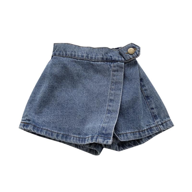 2023 Summer Girls' Denim Culottes: Korean-Style Button Shorts for Baby Girls