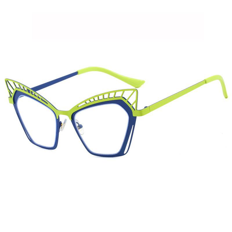 New cat eye hollow color matching flat mirror metal European and American glasses frame fashionable advanced sense anti-blue glasses