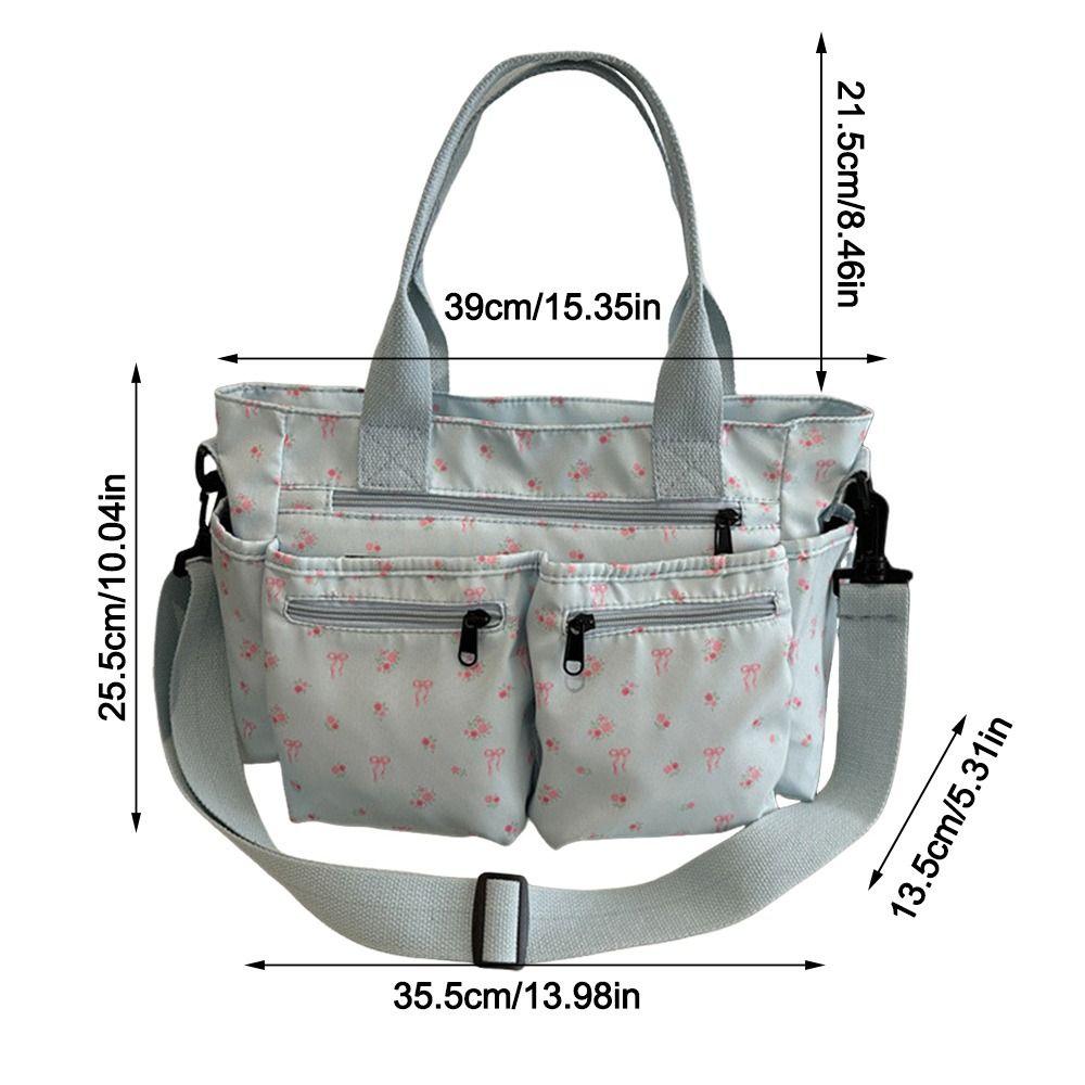 Casual Large Capacity Tote Bag Bow Adjustable Strap Crossbody Bag Multi-Pocket Waterproof Shopping Bag