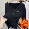 Thicken Velvet V-neck Sweater Women Korean Fashion Lined Warm Sueter Knitted Pullover Slim Top Winter Jersey Knitwear Jumpe