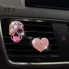 Cool Car Accessory 2 Pcs Bling Skull Heart Air Vent Clips, Rhinestone Shiny Creative Gifts for Owners Dashboard Trim Clip, Funny Head Auto Interior