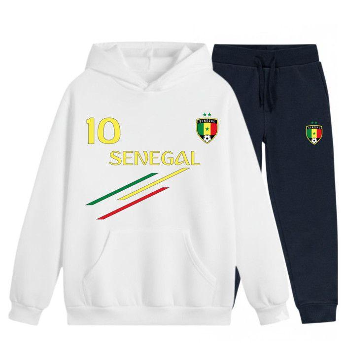 Jogging Foot Enfant - NPZ - Supporter #10 - Blanc - Drapeau Sénégal - Poche kangourou, taille élast.