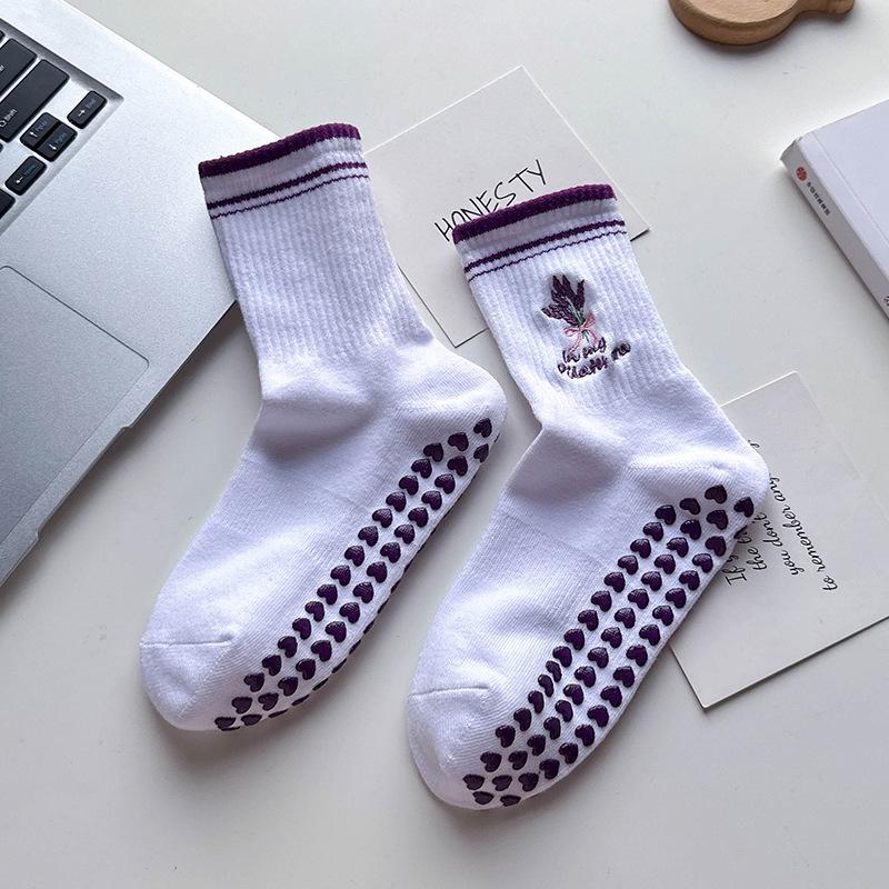 Women's Mid-Calf Yoga and Pilates Non-Slip Socks with Cartoon Shark Embroidery