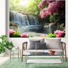 2D Serene Forest Waterfall Backdrop Blooming Nature Photography Background