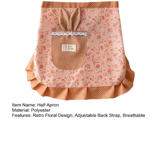 Bunny Ear Half Apron with Pockets Water-Resistant Waist Apron for Kitchen Gardening Adjustable Ties Cute Floral Print Cooking Apron