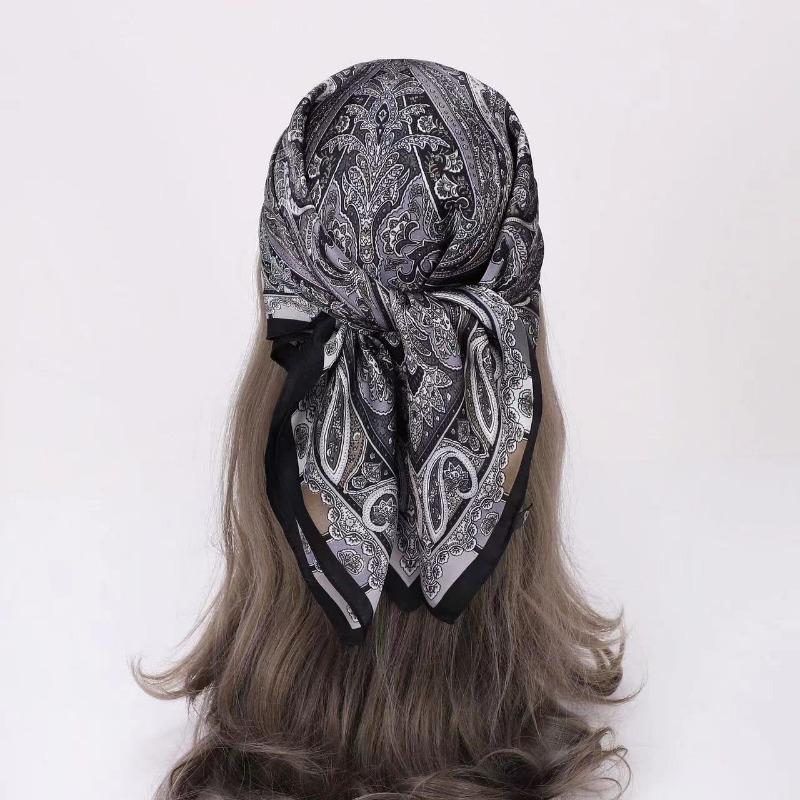 Bohemian Style Print Luxury Brand Silk Square Scarf Women Satin Shawls Neckerchief Wrap Scarves Bandana Hair Floral