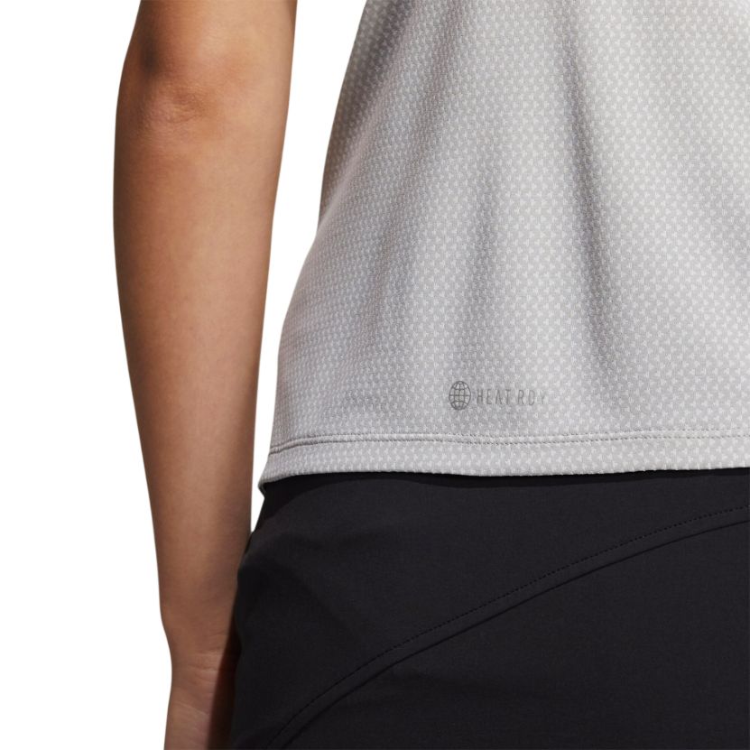 adidas Allover Print Polo Collar Sports Short Sleeve Polo Shirt Women Tops Gray HB3611
