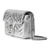 Gucci GG Marmont Silver Metallic Leather Chevron Quilted Mini Chain Crossbody Bag For Women Daily Use
