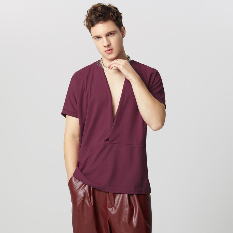 

INCERUN Летние футболки мужские с V-образным вырезом, повседневные свободные топы с коротким рукавом 2XL фиолетовый