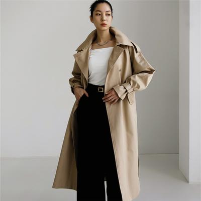 Medium and Long Korean Version Trench Coat Women's Fashion Classic Loose Casual Lace-up Waist Jacket