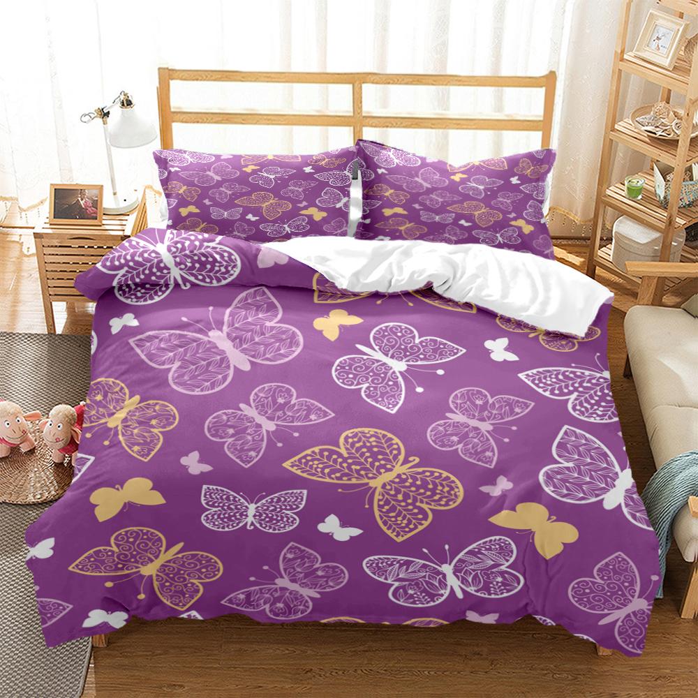 Cartoon Butterfly Hd Print Polyester Bedding SetsKids Or Adults For Beds Quilt Cover Pillowcase King Size Bedding Set