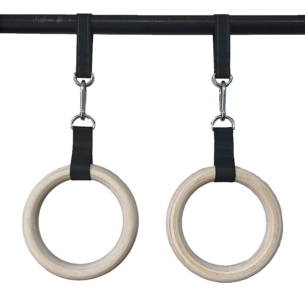 1 Pair Pull Up Wooden Gymnastic Ring Grip with Straps and Anti-Slip Tape Bodybuilding Strength Training for Children To Adult